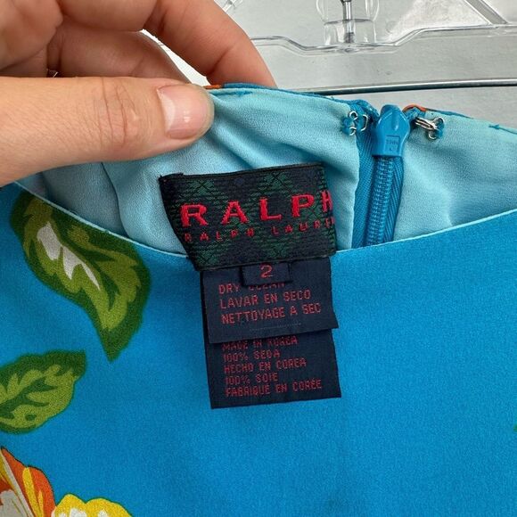 Ralph Lauren Y2K Vintage Blue Silk Floral Ruffle Hem Pencil Mini Skirt Size 2 - Picture 6 of 8